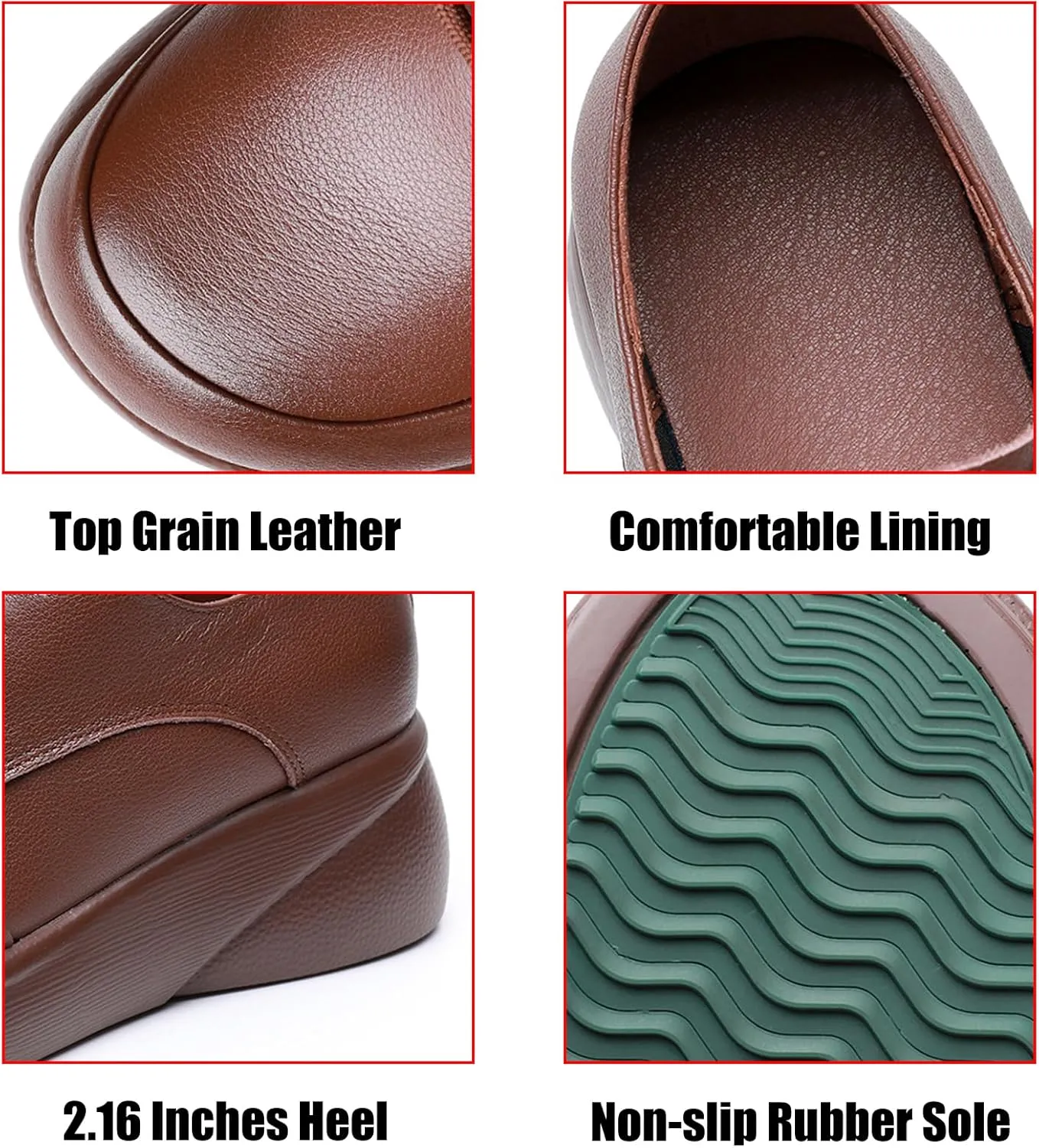 Women's Genuine Leather Platform Lace-up Loafers Fashion Round-Toe Wedge Soft Sole Oxford Shoes Comfortable Casual Business Work Office Dress Shoes