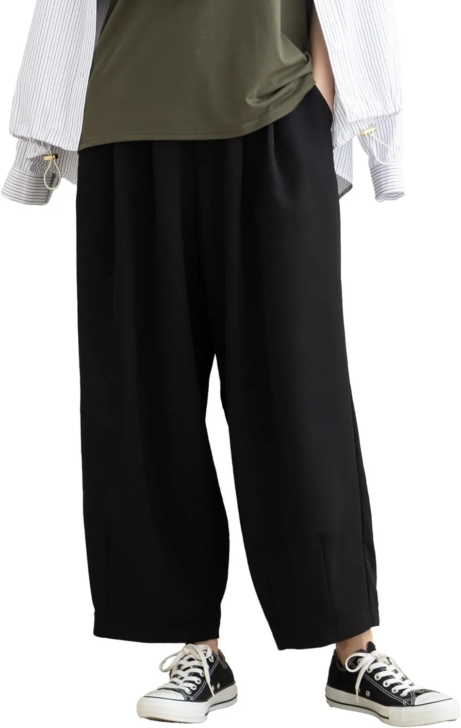 Women's High Waist Maxi Wide Legged Pants, Soft and Comfortable Casual Trousers with Elastic Back Waistband