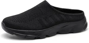 Women's Knit Mesh Hollow Slingback Lightweight Flat Mules Fashion Round Closed Toe Backless Slip On Soft Cushion Rubber Platform Non-Slip Casual Slides Sandals