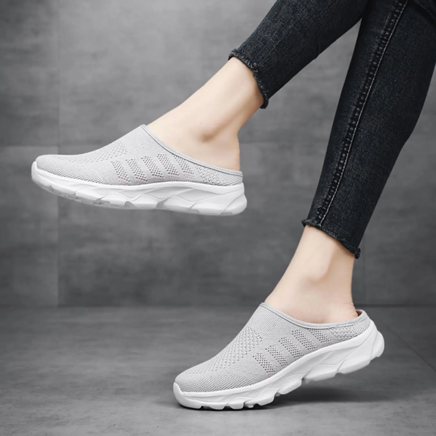 Women's Knit Mesh Hollow Slingback Lightweight Flat Mules Fashion Round Closed Toe Backless Slip On Soft Cushion Rubber Platform Non-Slip Casual Slides Sandals