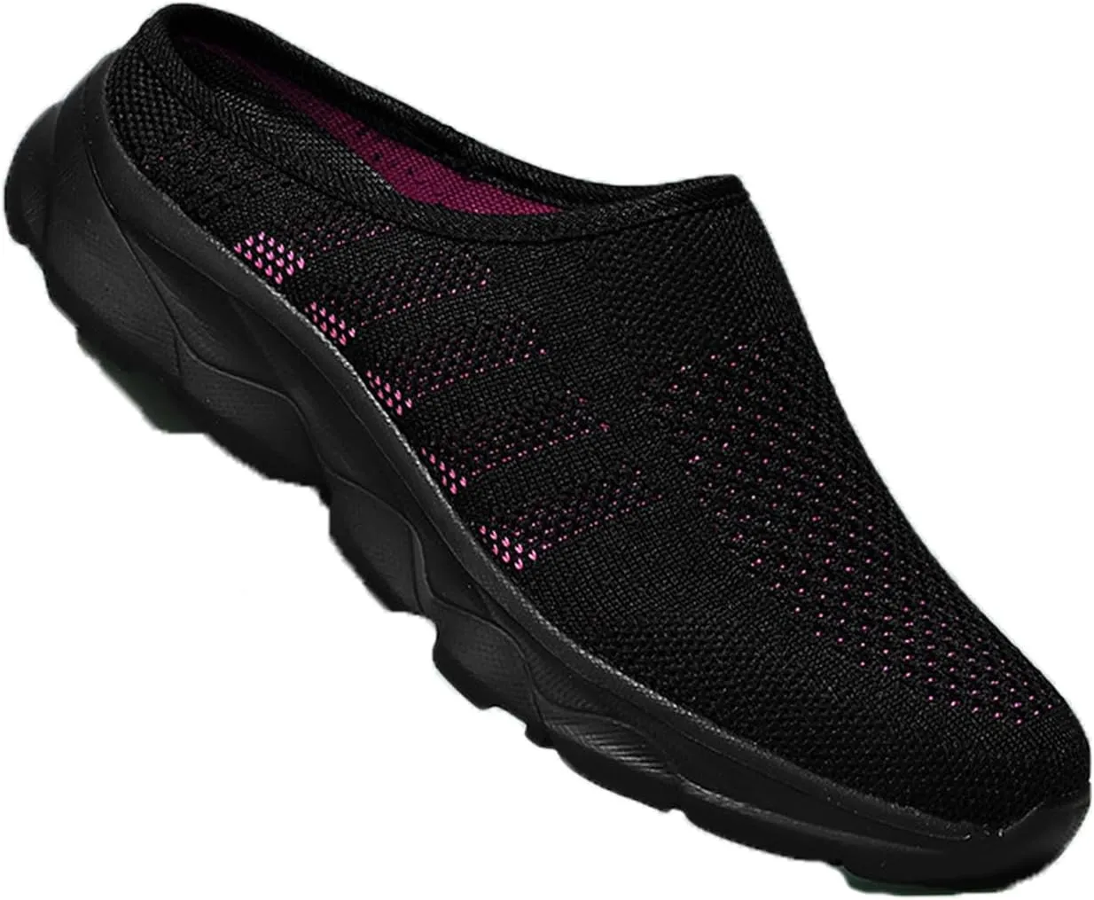 Women's Knit Mesh Hollow Slingback Lightweight Flat Mules Fashion Round Closed Toe Backless Slip On Soft Cushion Rubber Platform Non-Slip Casual Slides Sandals
