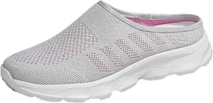 Women's Knit Mesh Hollow Slingback Lightweight Flat Mules Fashion Round Closed Toe Backless Slip On Soft Cushion Rubber Platform Non-Slip Casual Slides Sandals