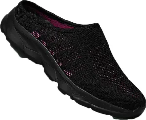 Women's Knit Mesh Hollow Slingback Lightweight Flat Mules Fashion Round Closed Toe Backless Slip On Soft Cushion Rubber Platform Non-Slip Casual Slides Sandals