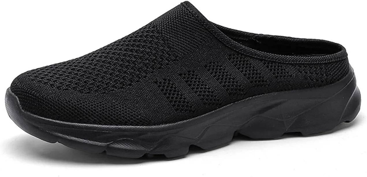Women's Knit Mesh Hollow Slingback Lightweight Flat Mules Fashion Round Closed Toe Backless Slip On Soft Cushion Rubber Platform Non-Slip Casual Slides Sandals
