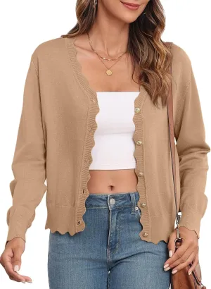 Women's Lightweight Cardigans Casual Long Sleeve V-Neck Button Print Sweaters Open Front Outerwear