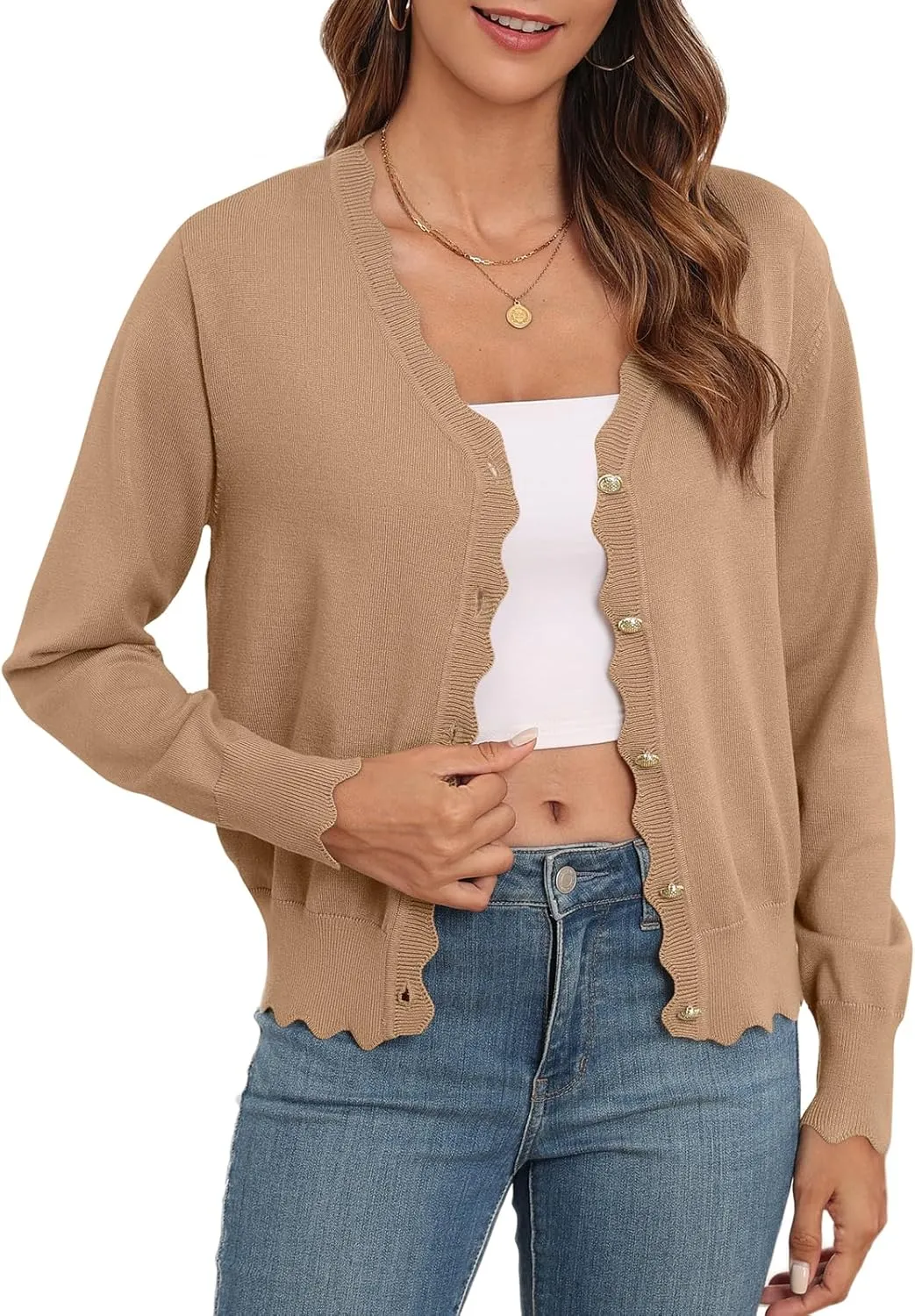 Women's Lightweight Cardigans Casual Long Sleeve V-Neck Button Print Sweaters Open Front Outerwear