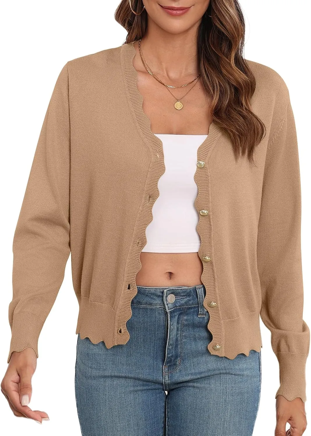 Women's Lightweight Cardigans Casual Long Sleeve V-Neck Button Print Sweaters Open Front Outerwear