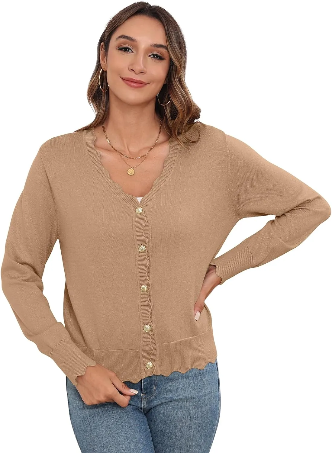 Women's Lightweight Cardigans Casual Long Sleeve V-Neck Button Print Sweaters Open Front Outerwear