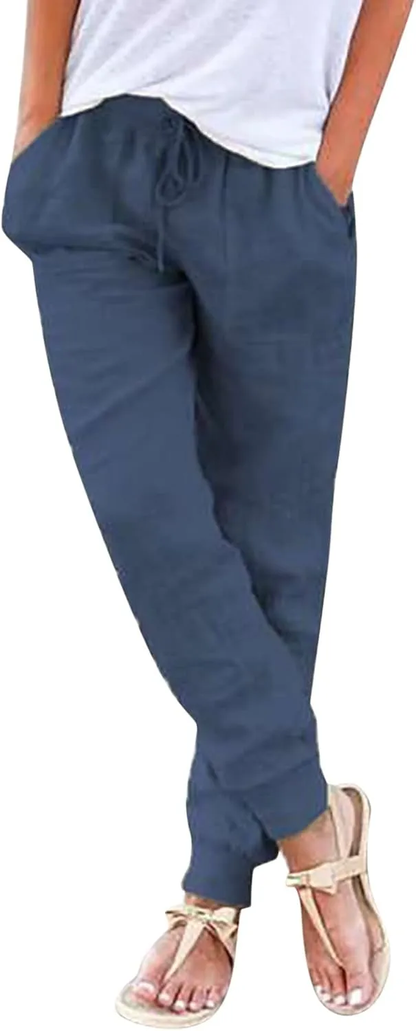 Women's Linen Blend Summer Cropped Pants Low Waist Wide Leg Slim Fit Palazzo Lounge Pants Vacation