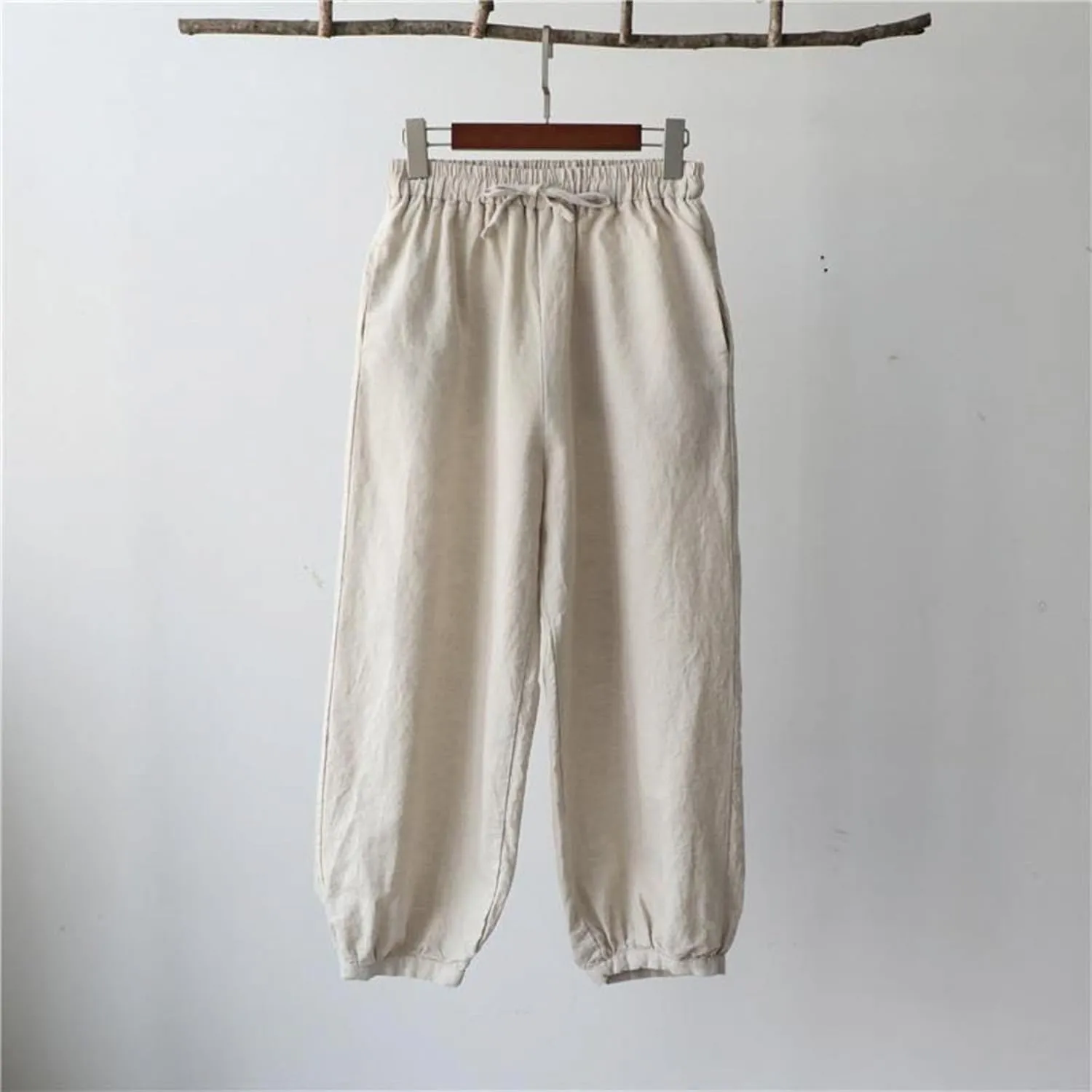 Women's Linen Summer Print Palazzo Lounge Pants Elastic Waisted Bootcut Plus Size Trousers Business Work