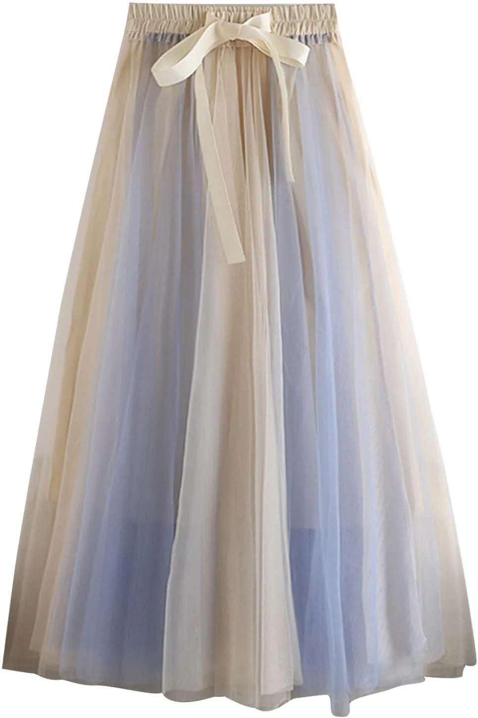 Women's Long Rainbow A Line Tulle Skirts High Waisted Pleated Flowy Fairy Skirt A Line Bridesmaid Wedding Midi Skirt