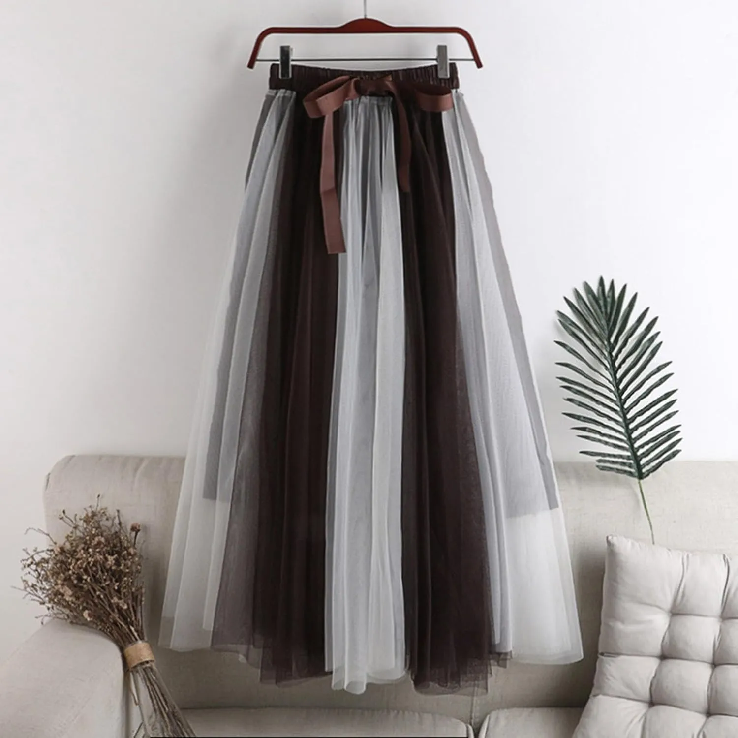 Women's Long Rainbow A Line Tulle Skirts High Waisted Pleated Flowy Fairy Skirt A Line Bridesmaid Wedding Midi Skirt