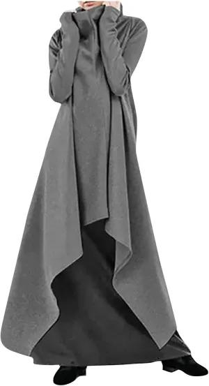 Women's Long Sleeve Robe Pullover Dress Turtleneck Oversized Asymmetrical Vintage Gothic Sweatshirts Winter Coat
