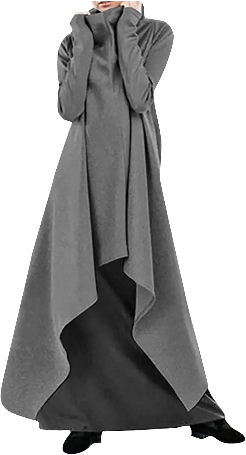 Women's Long Sleeve Robe Pullover Dress Turtleneck Oversized Asymmetrical Vintage Gothic Sweatshirts Winter Coat