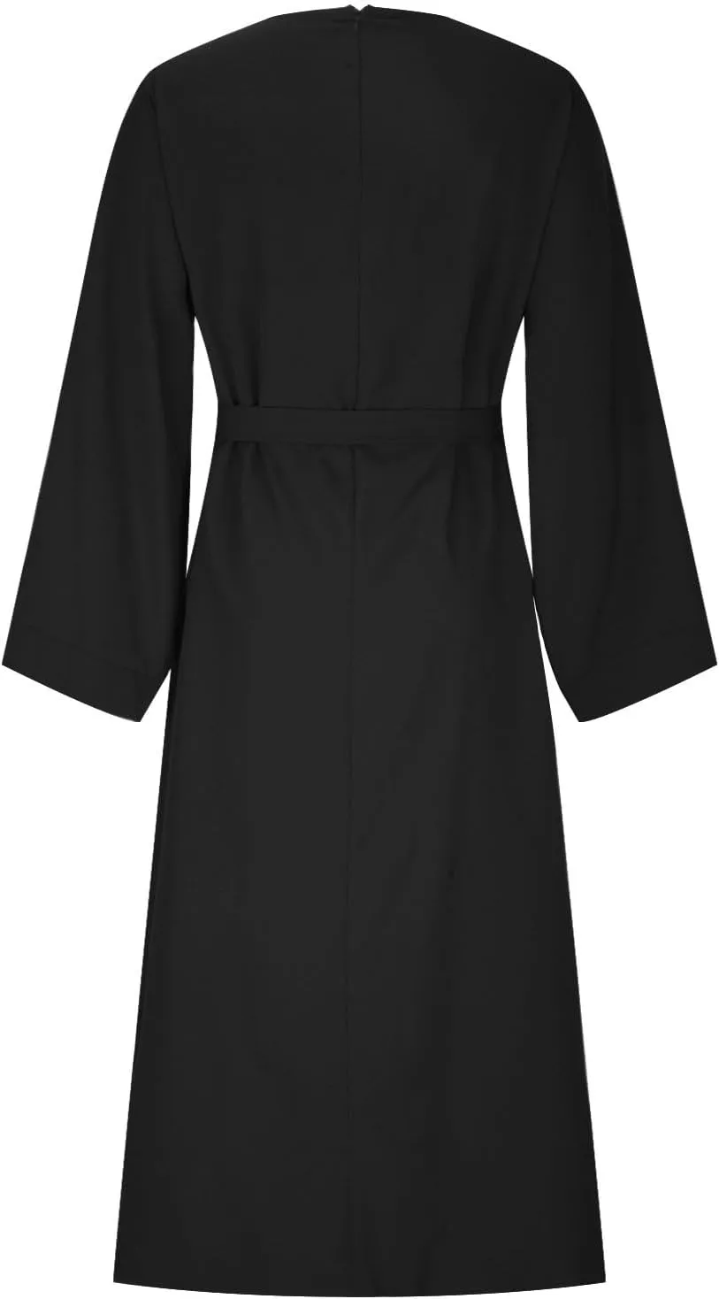 Women's Muslim Dresses Plus Size High Neck Pleated Tie Waist Clothes Long Robe Abaya Turkish Islamic Dubai Maxi Dress