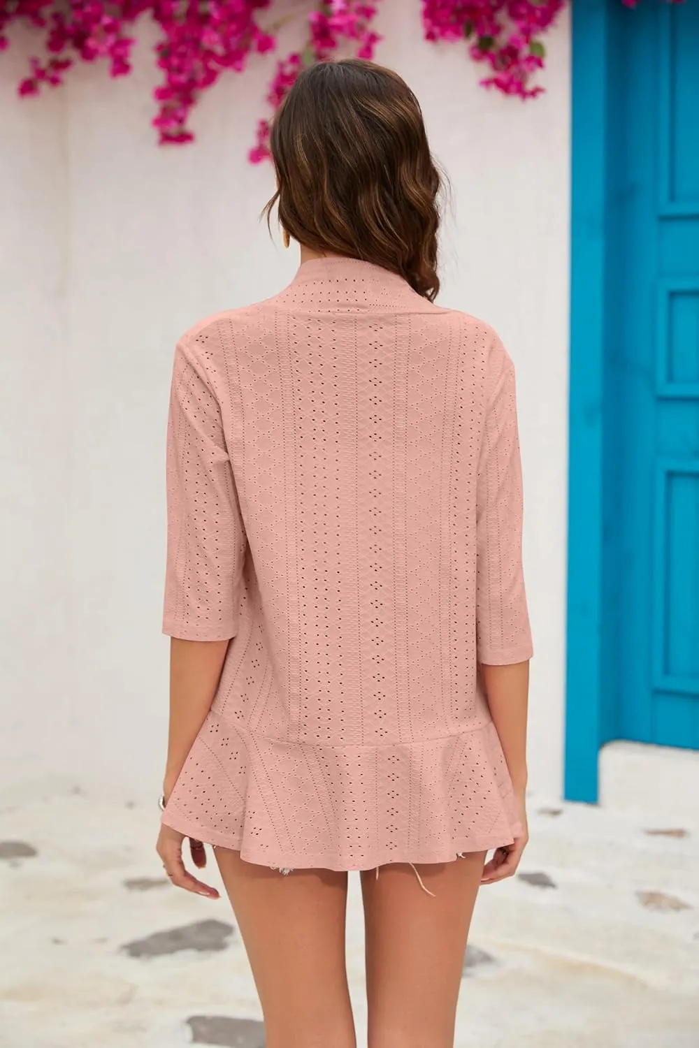 Women's Open Front 3/4 Sleeve Soft Drape Ruffles Cardigan Jacket