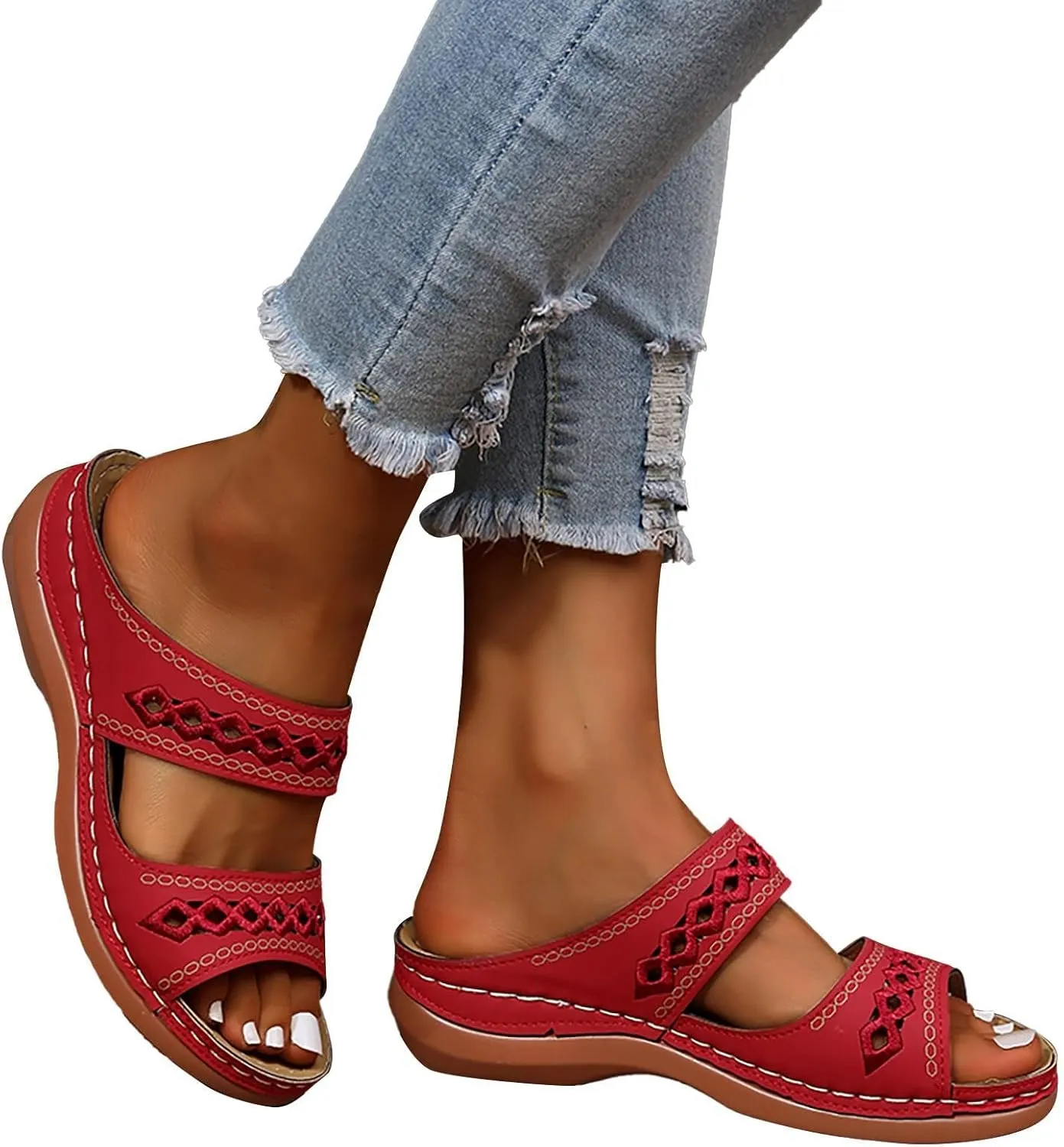 Womens Sandals Arch Support Sandals Orthotic Flat Slippers Open Toed Lightweight Wedge Sandals Comfort Walking Shoes
