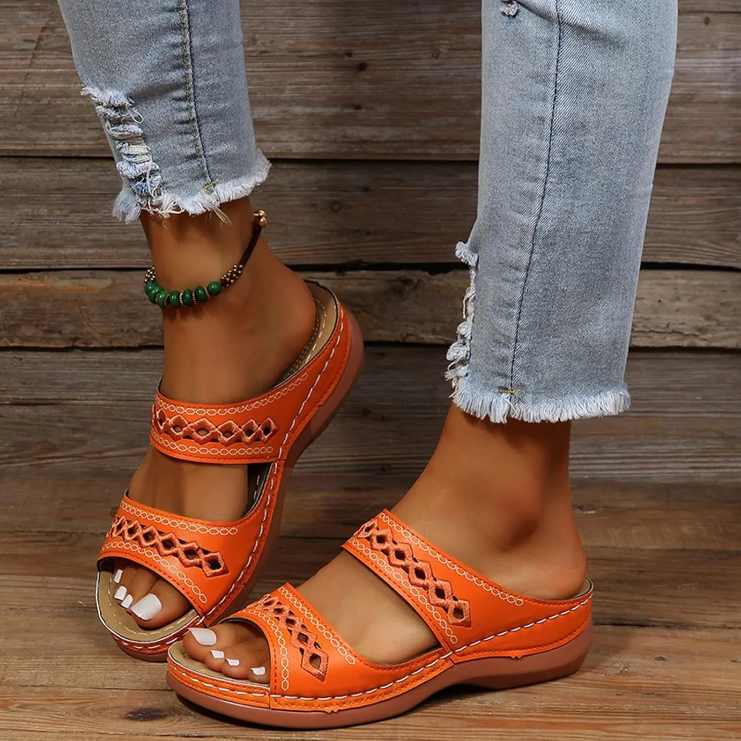 Womens Sandals Arch Support Sandals Orthotic Flat Slippers Open Toed Lightweight Wedge Sandals Comfort Walking Shoes