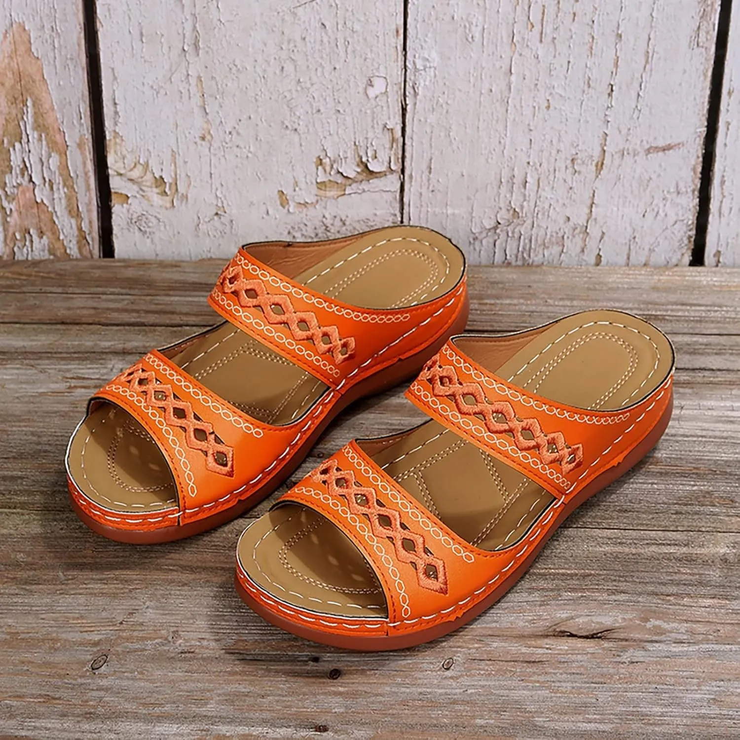 Womens Sandals Arch Support Sandals Orthotic Flat Slippers Open Toed Lightweight Wedge Sandals Comfort Walking Shoes