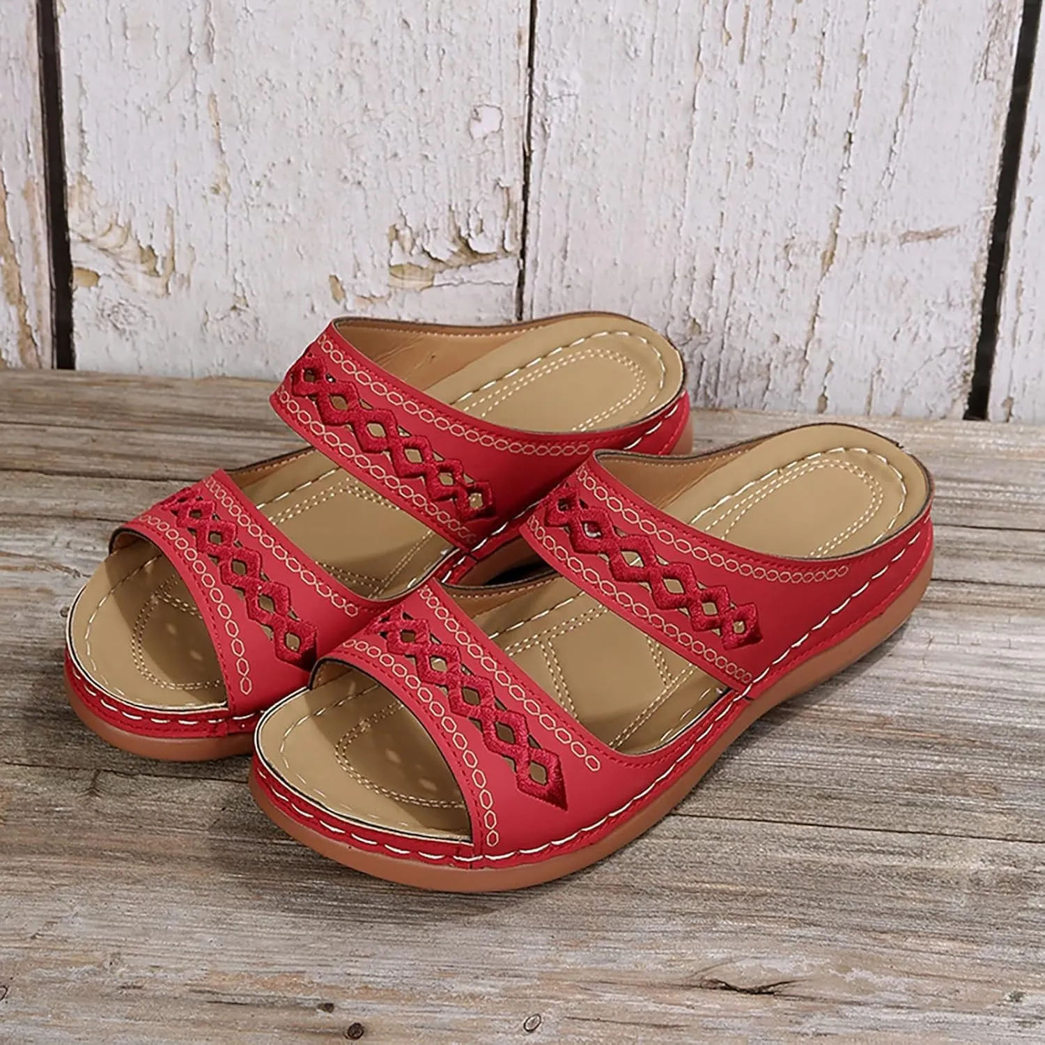 Womens Sandals Arch Support Sandals Orthotic Flat Slippers Open Toed Lightweight Wedge Sandals Comfort Walking Shoes