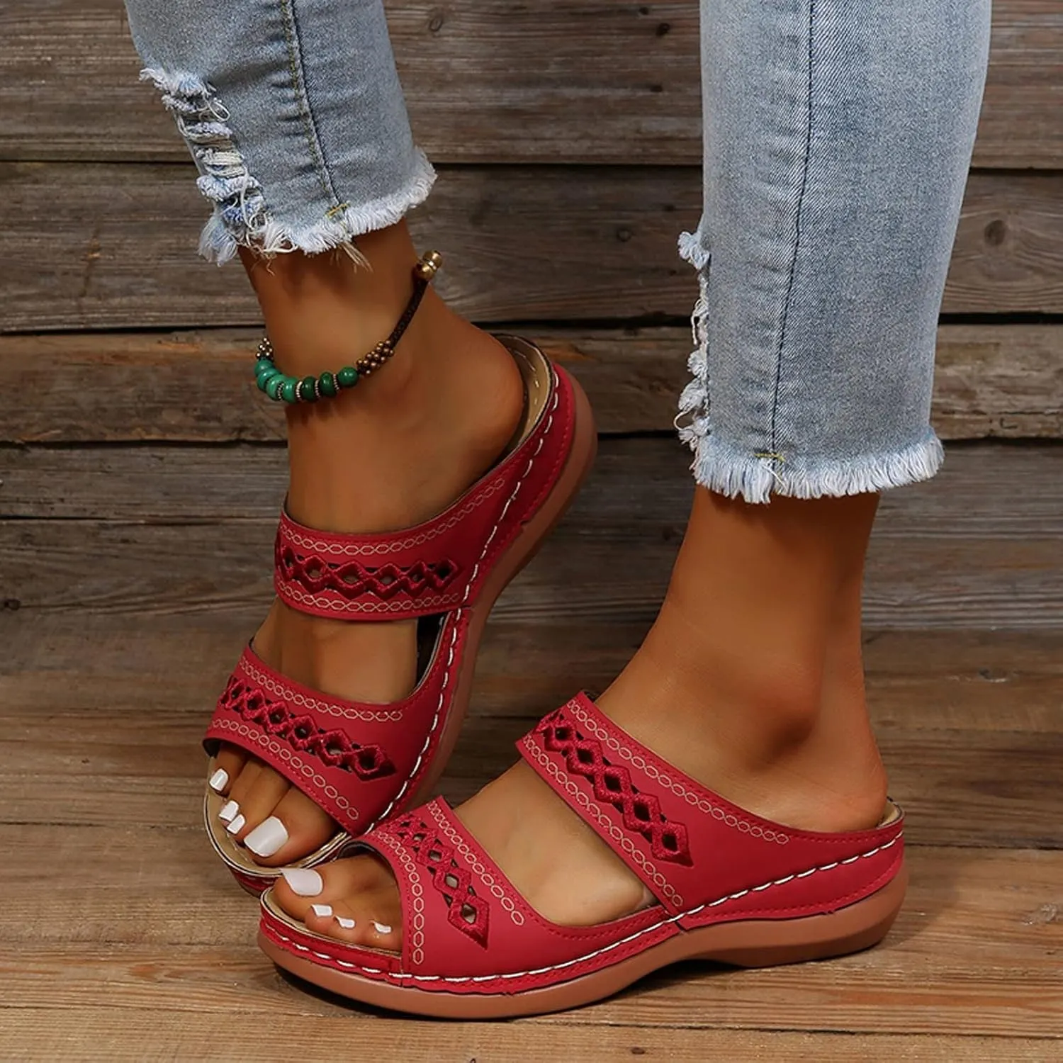 Womens Sandals Arch Support Sandals Orthotic Flat Slippers Open Toed Lightweight Wedge Sandals Comfort Walking Shoes