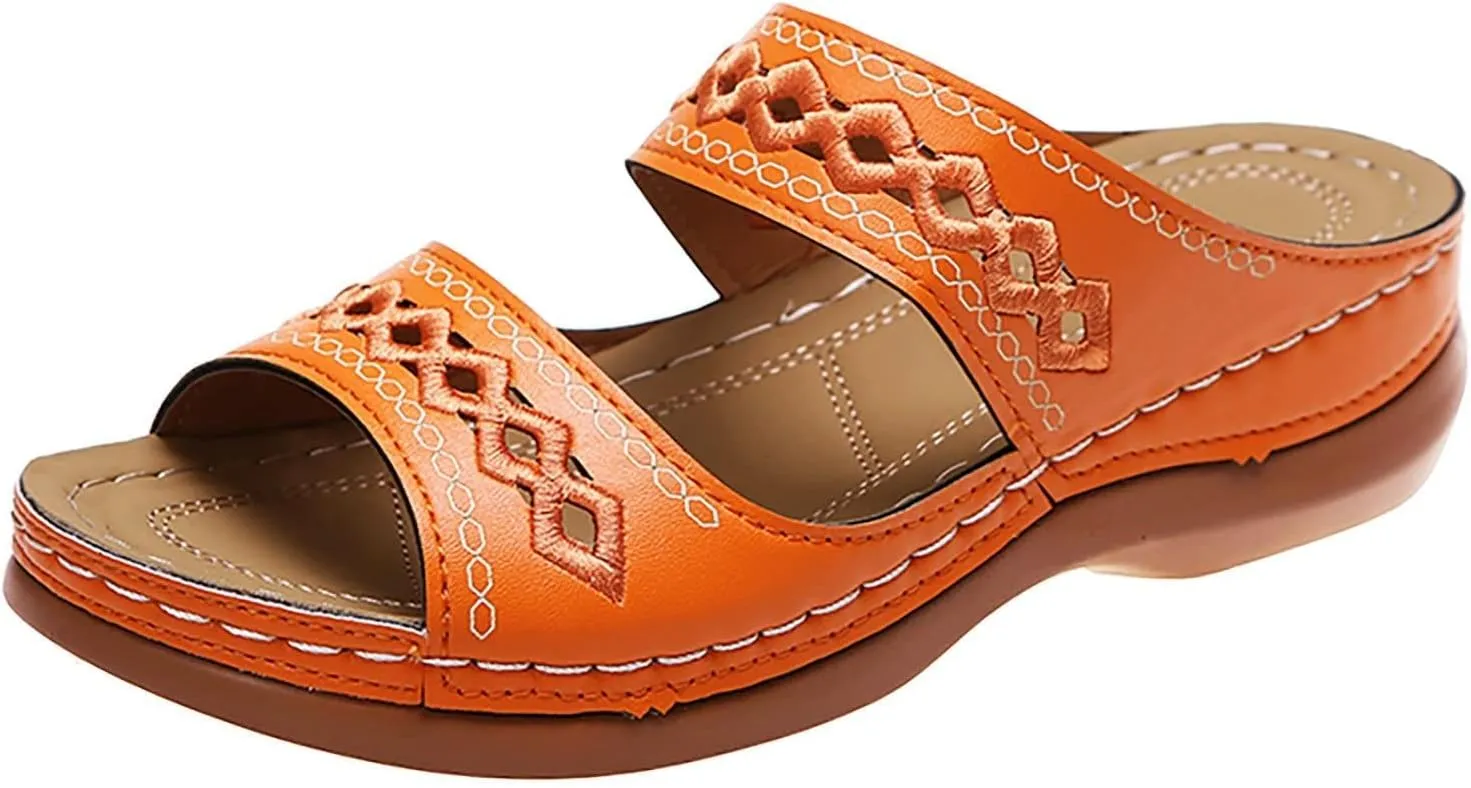 Womens Sandals Arch Support Sandals Orthotic Flat Slippers Open Toed Lightweight Wedge Sandals Comfort Walking Shoes