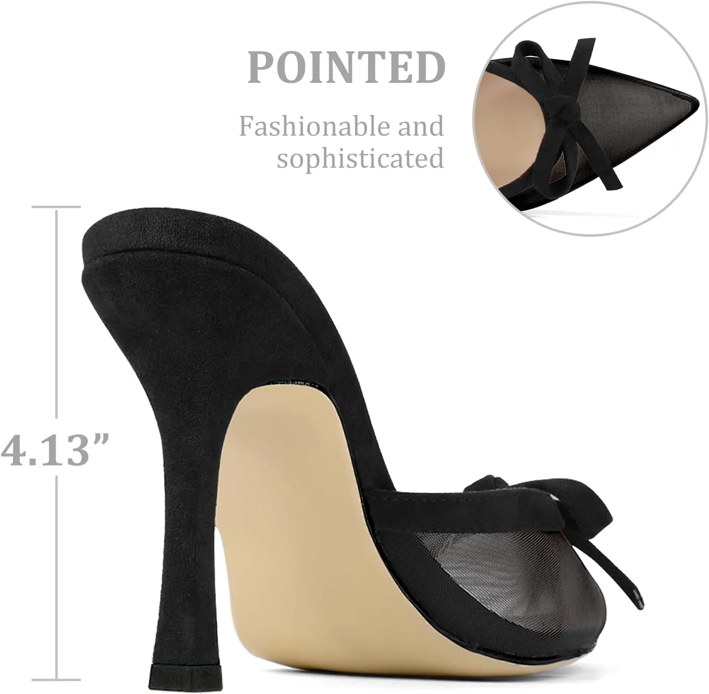Women's Sexy Kitten Heels Slippers Pointed Toe Bow Embellished Slope Heel Mesh Sandals