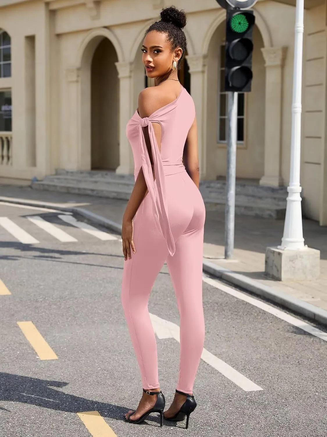 Women's Sexy One Off Shoulder Jumpsuits Sleeveless Bodycon Rompers One Piece Outfits