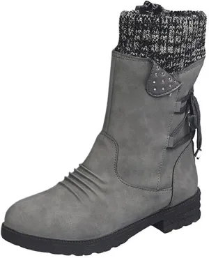 Women's Snow Boots Chunky Platform Boots for Women, Square Toe Shoes Lace up Zip High Heel Booties Combat Mid Calf Boots
