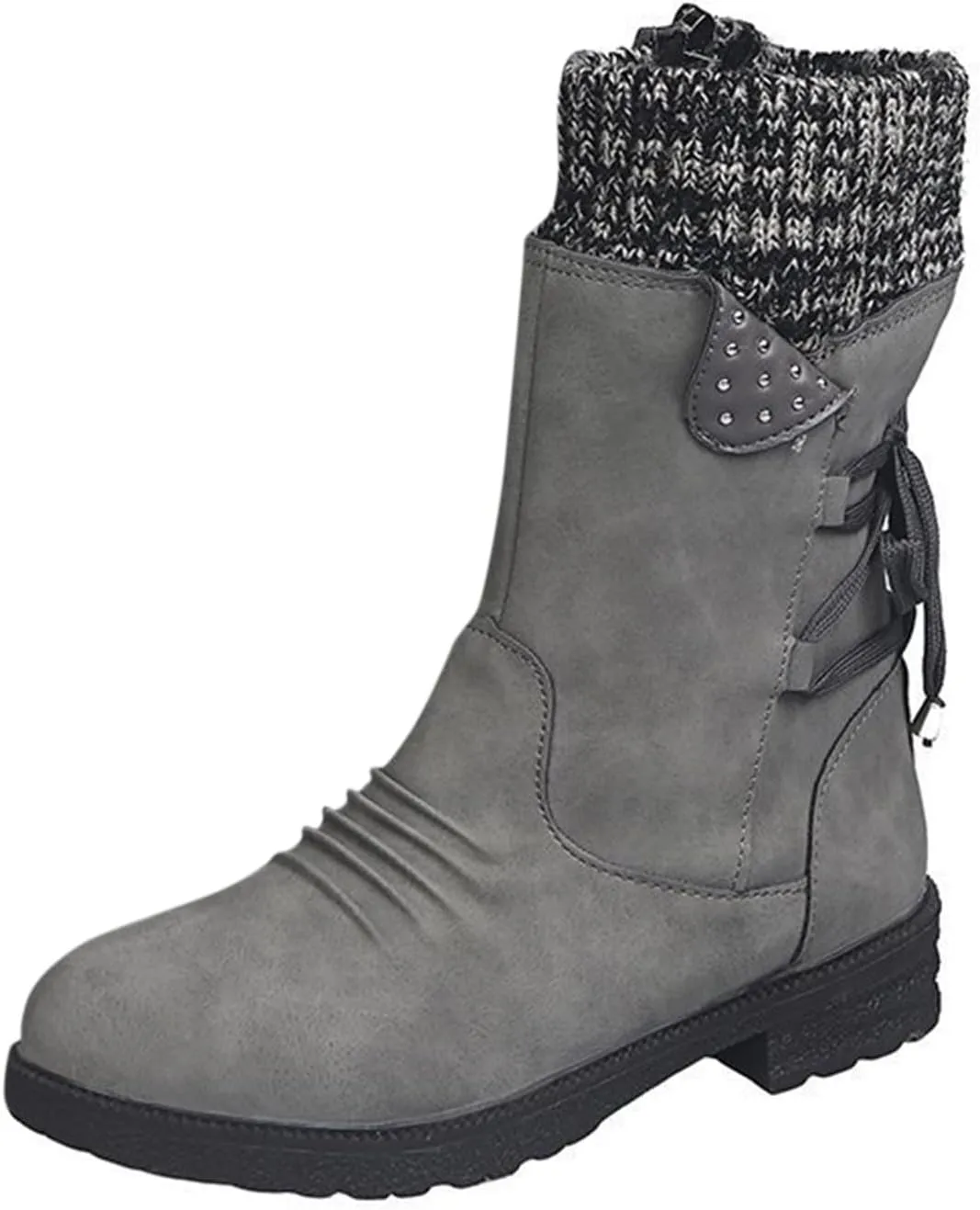Women's Snow Boots Chunky Platform Boots for Women, Square Toe Shoes Lace up Zip High Heel Booties Combat Mid Calf Boots