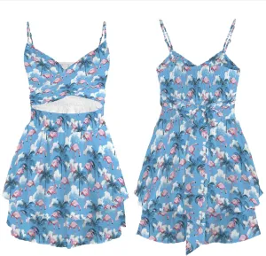 Womens' Summer 2025 V Neck Twist Ruffle Hem Shorts Romper Bow tie Casual Vacation Outfits Floral Dress
