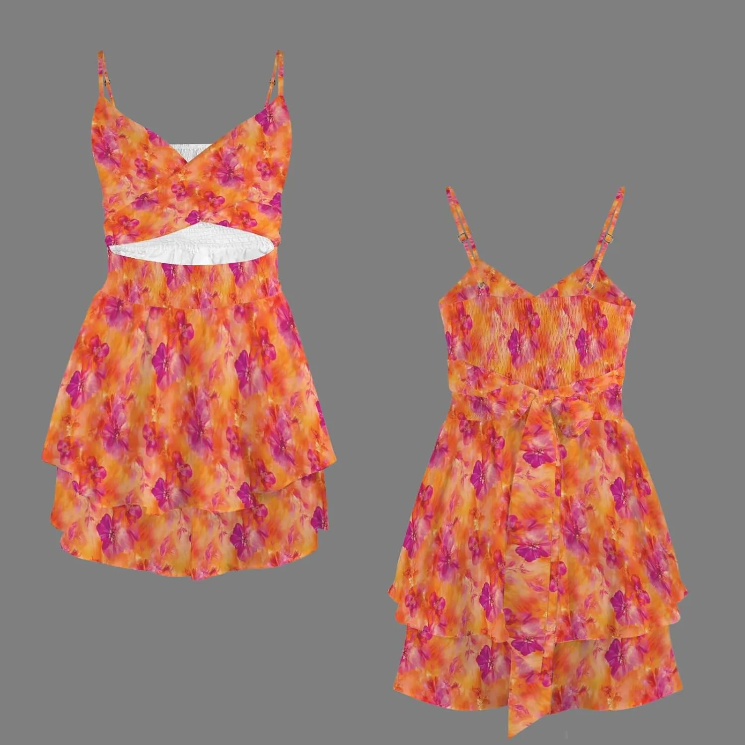 Womens' Summer 2025 V Neck Twist Ruffle Hem Shorts Romper Bow tie Casual Vacation Outfits Floral Dress