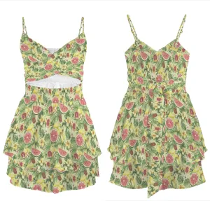 Womens' Summer 2025 V Neck Twist Ruffle Hem Shorts Romper Bow tie Casual Vacation Outfits Floral Dress