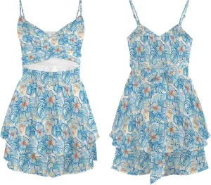 Womens' Summer 2025 V Neck Twist Ruffle Hem Shorts Romper Bow tie Casual Vacation Outfits Floral Dress