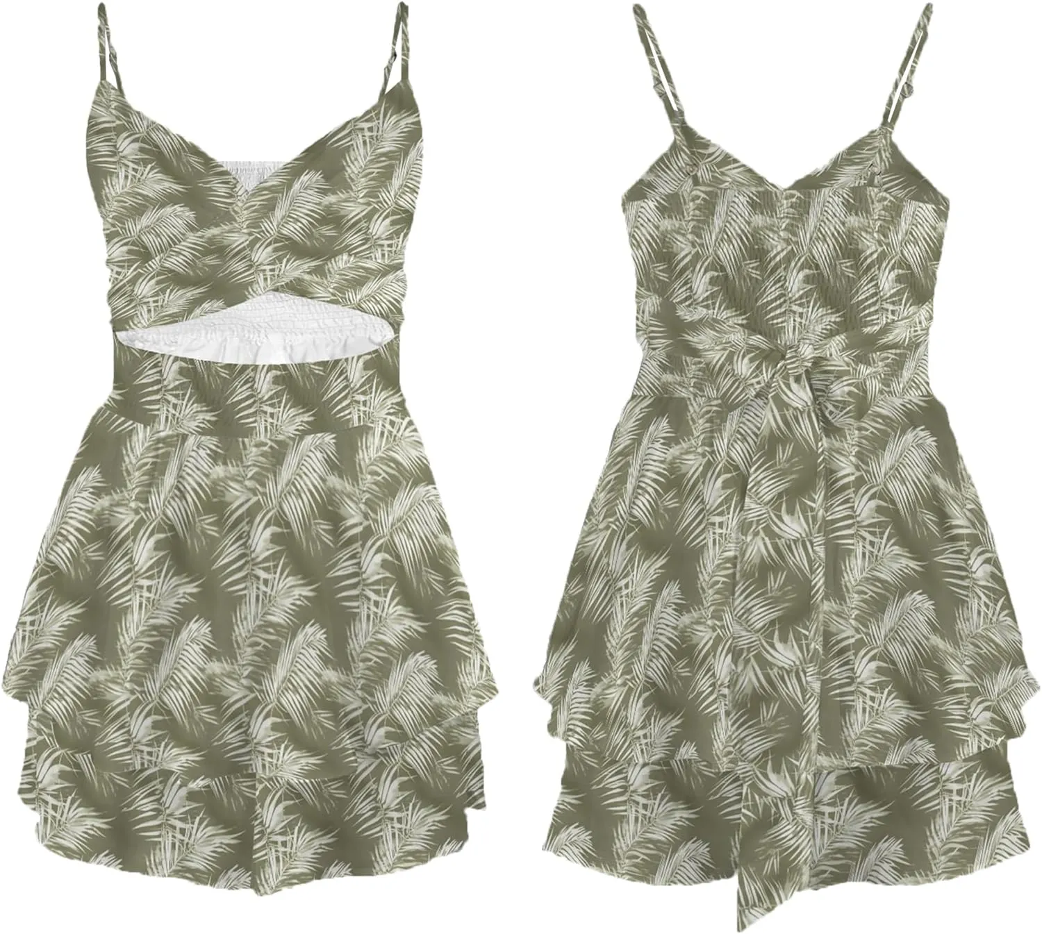 Womens' Summer 2025 V Neck Twist Ruffle Hem Shorts Romper Bow tie Casual Vacation Outfits Floral Dress