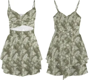 Womens' Summer 2025 V Neck Twist Ruffle Hem Shorts Romper Bow tie Casual Vacation Outfits Floral Dress