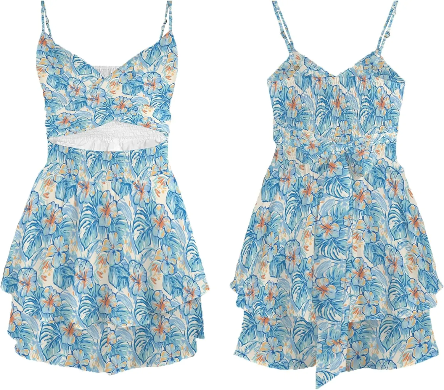 Womens' Summer 2025 V Neck Twist Ruffle Hem Shorts Romper Bow tie Casual Vacation Outfits Floral Dress