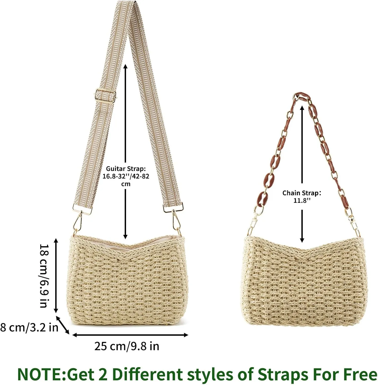 Women's Summer Straw Braided Crossbody Bag with Tassel Chain,Shoulder Straps Woven Beach Handbag Handmade Wallet Purse