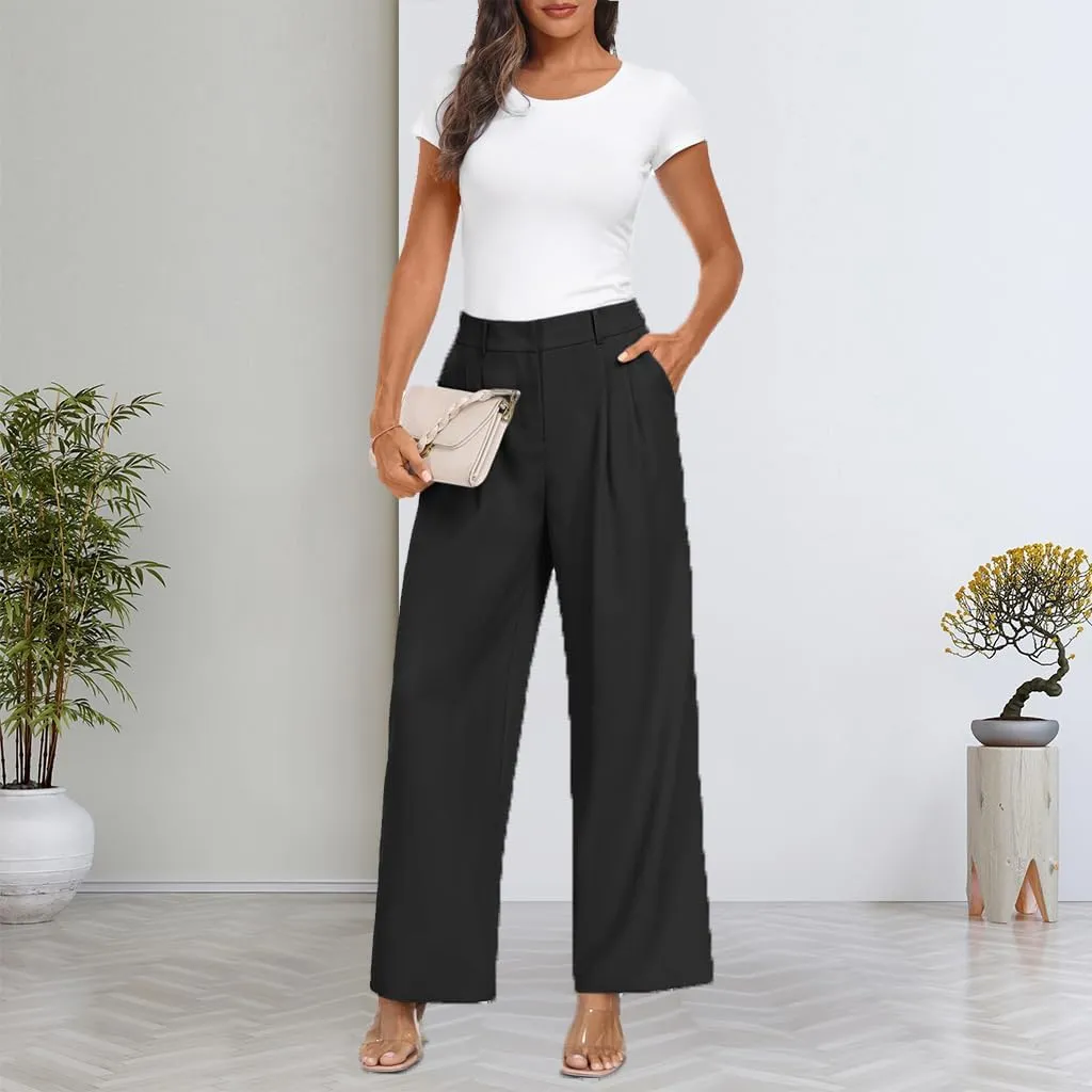 Women's Wide Leg Dress Pants High Elastic Waisted Casual Loose Fit Business Work Trousers with Pockets
