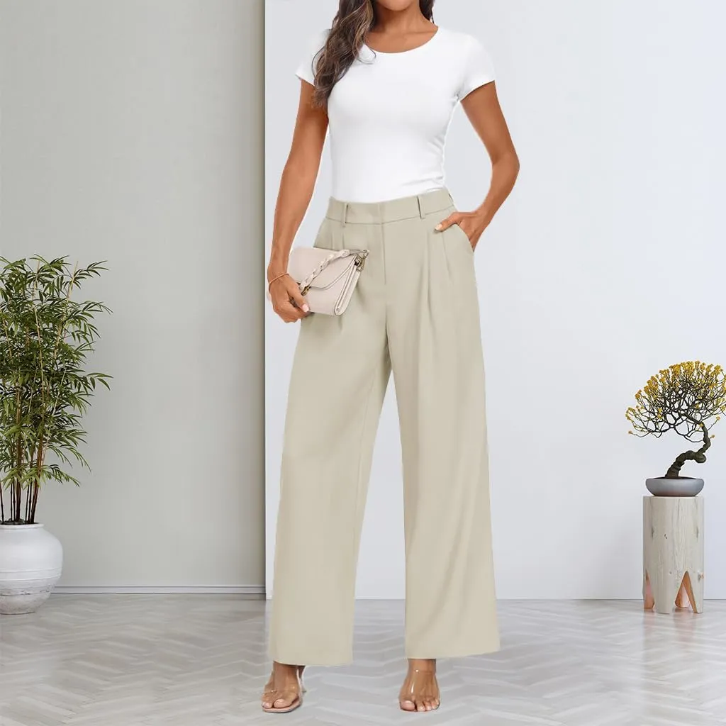 Women's Wide Leg Dress Pants High Elastic Waisted Casual Loose Fit Business Work Trousers with Pockets