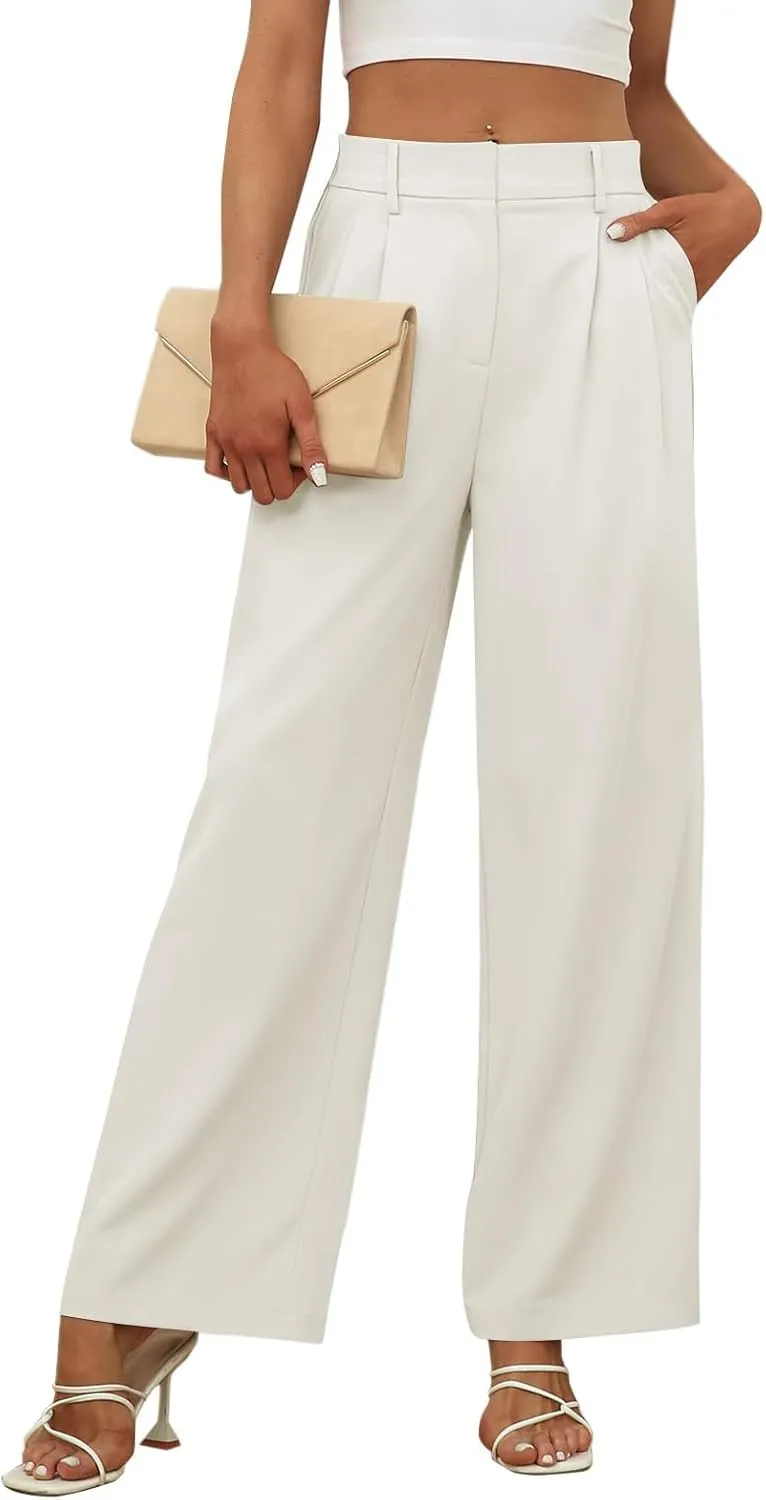 Women's Wide Leg Dress Pants High Elastic Waisted Casual Loose Fit Business Work Trousers with Pockets