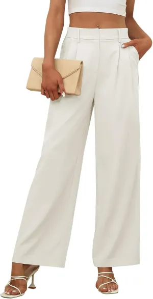 Women's Wide Leg Dress Pants High Elastic Waisted Casual Loose Fit Business Work Trousers with Pockets
