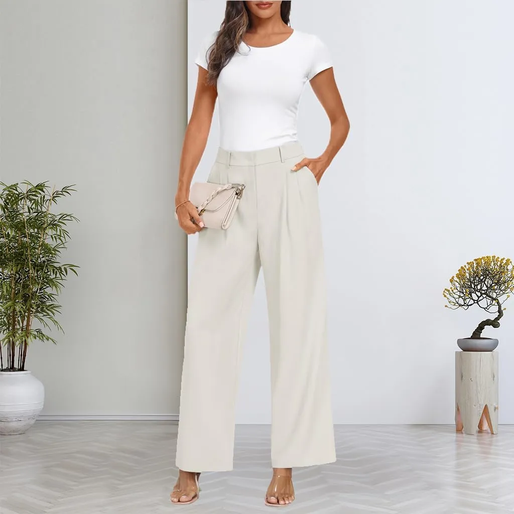 Women's Wide Leg Dress Pants High Elastic Waisted Casual Loose Fit Business Work Trousers with Pockets
