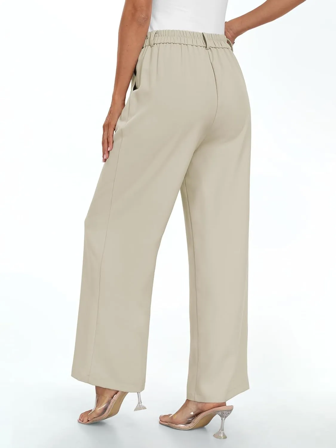 Women's Wide Leg Dress Pants High Elastic Waisted Casual Loose Fit Business Work Trousers with Pockets