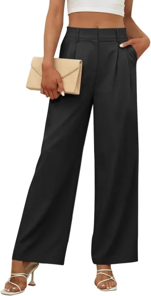 Women's Wide Leg Dress Pants High Elastic Waisted Casual Loose Fit Business Work Trousers with Pockets