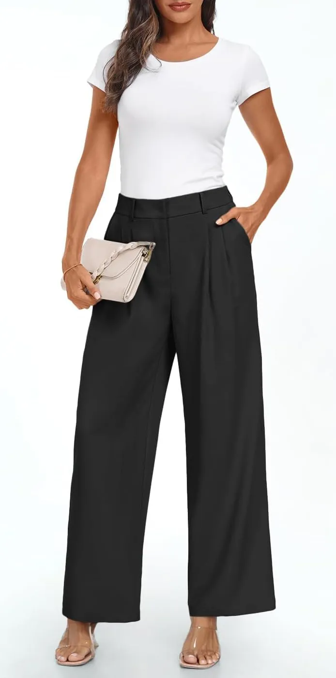Women's Wide Leg Dress Pants High Elastic Waisted Casual Loose Fit Business Work Trousers with Pockets