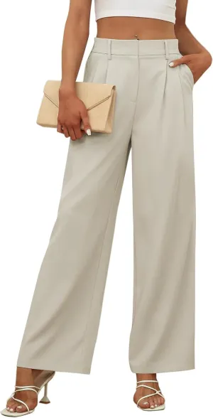 Women's Wide Leg Dress Pants High Elastic Waisted Casual Loose Fit Business Work Trousers with Pockets