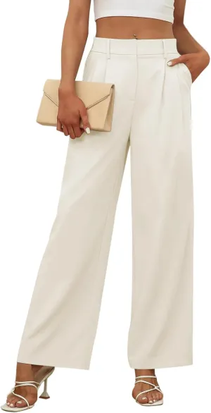 Women's Wide Leg Dress Pants High Elastic Waisted Casual Loose Fit Business Work Trousers with Pockets