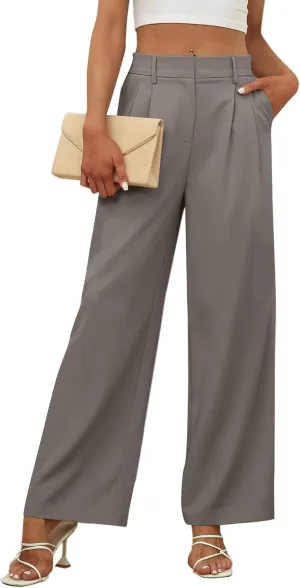 Women's Wide Leg Dress Pants High Elastic Waisted Casual Loose Fit Business Work Trousers with Pockets