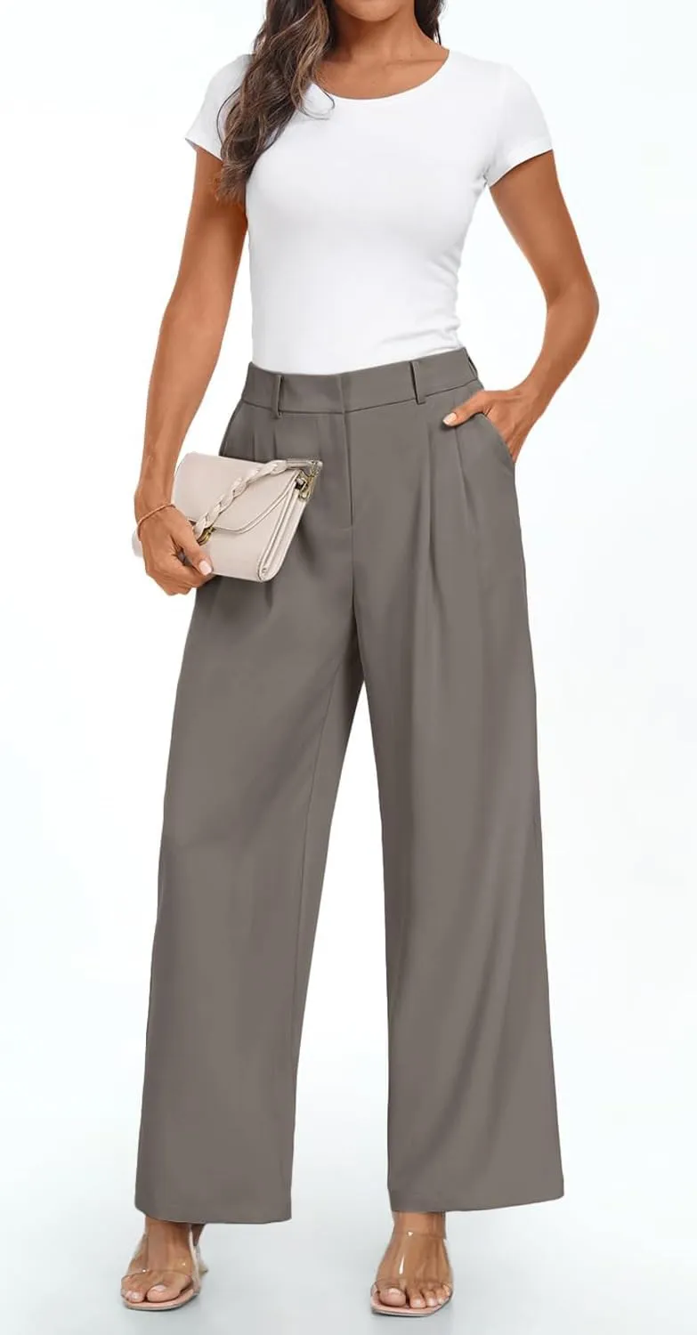Women's Wide Leg Dress Pants High Elastic Waisted Casual Loose Fit Business Work Trousers with Pockets